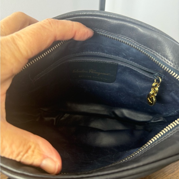 Salvatore Ferragamo Navy Leather Bag with Gold Accents - Picture 8 of 11